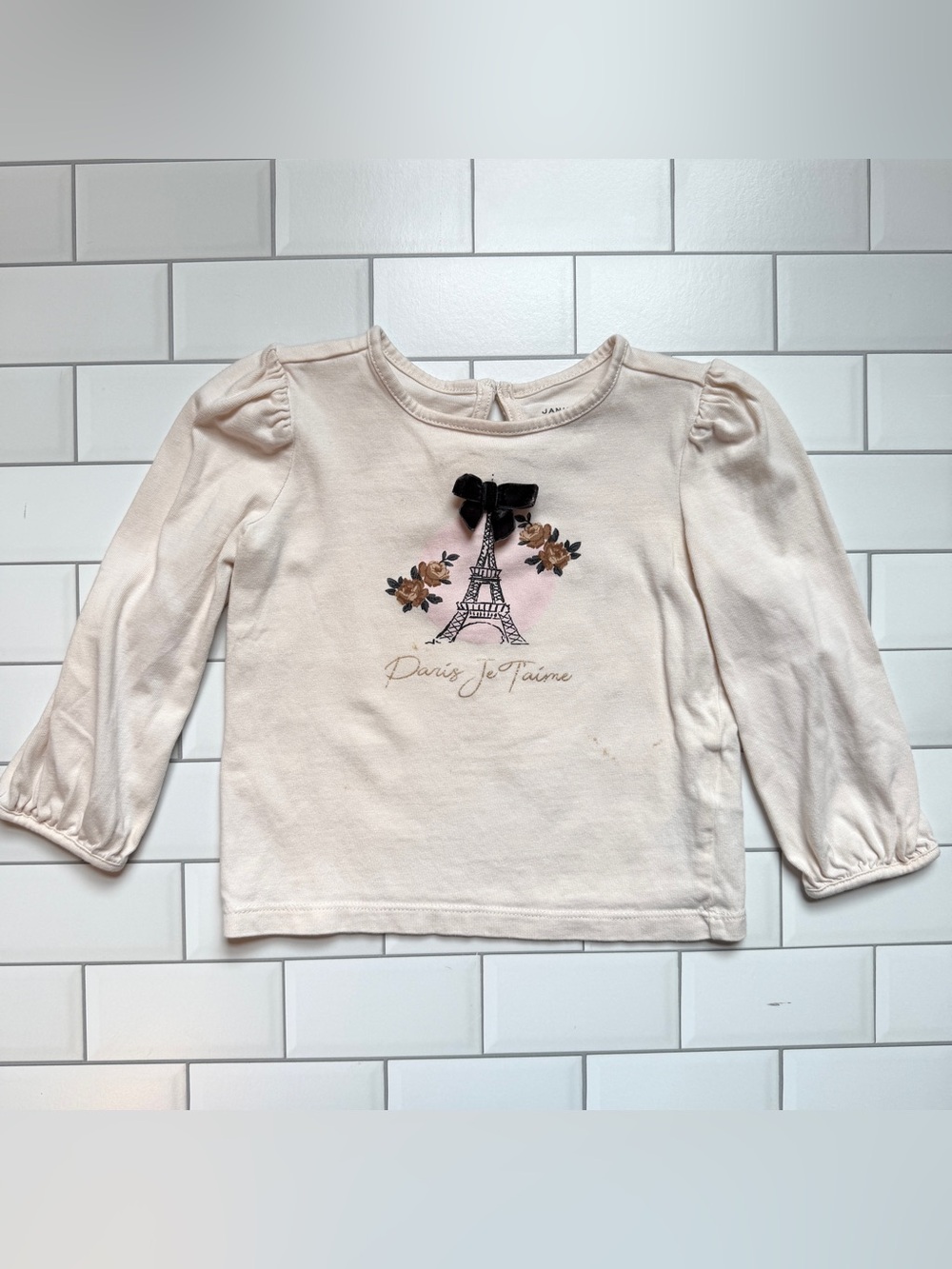 18-24M🇫🇷 Janie & Jack Paris Je’Taime Eiffel Tower Velvet Bow Puff Sleeve Shirt